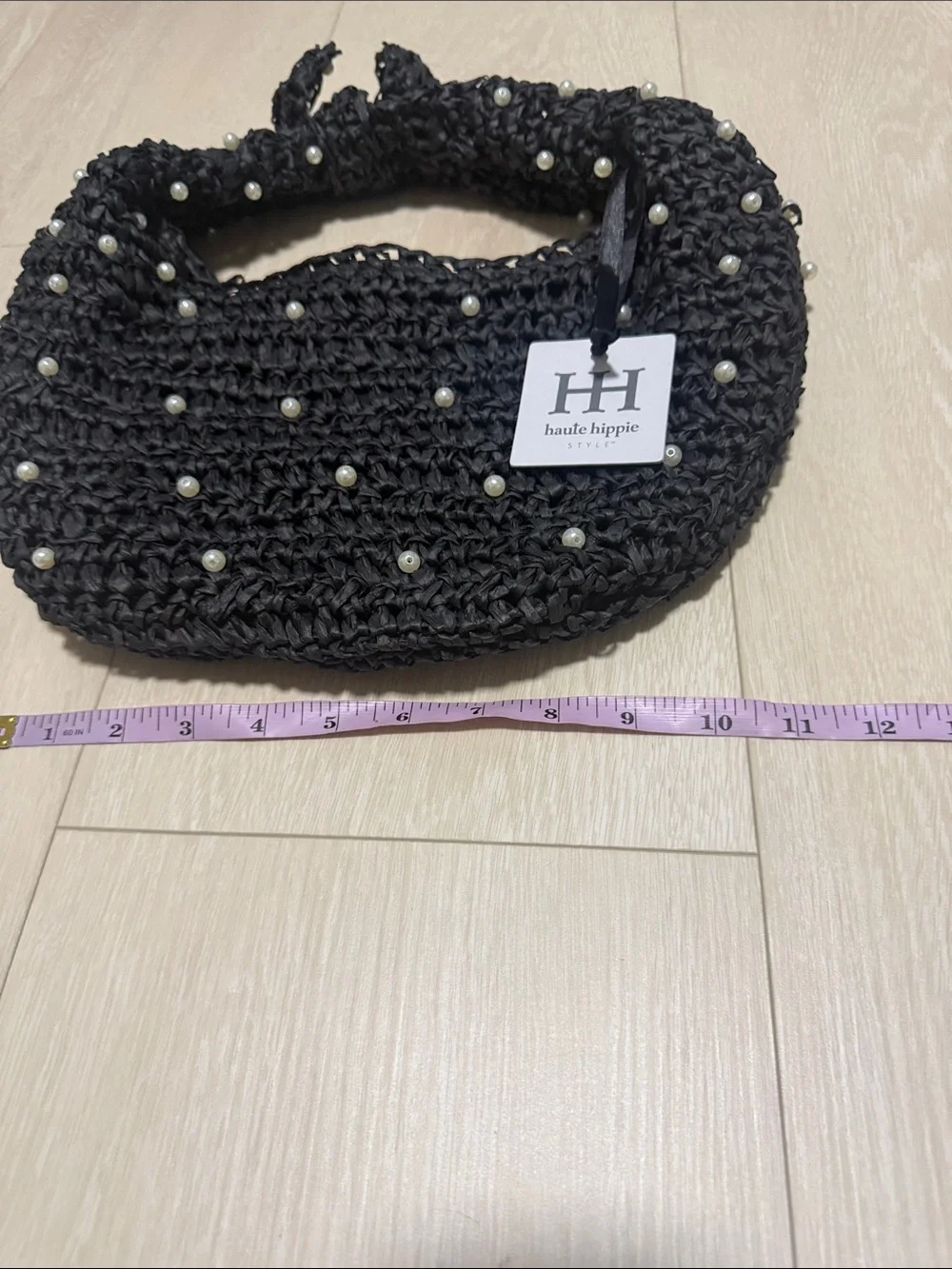 Haute Hippie Charcoal Gray Pearl-Embellished Woven Hobo